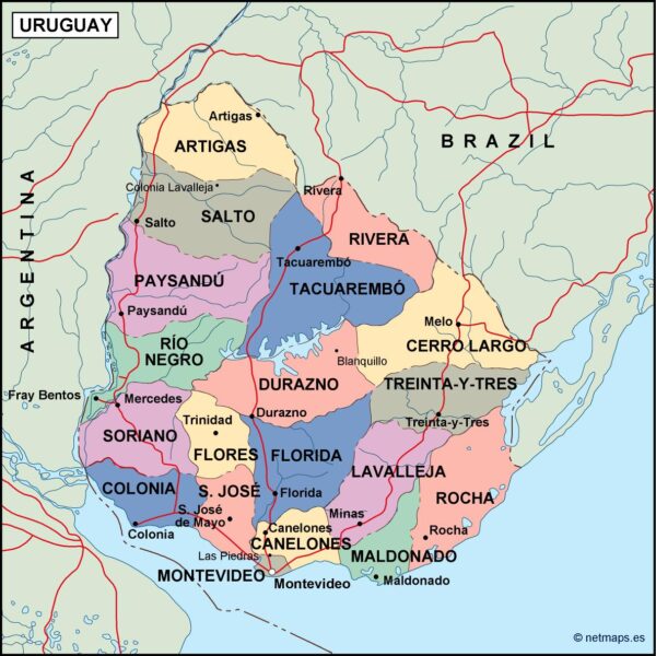 uruguay mapa politico vectorial digital