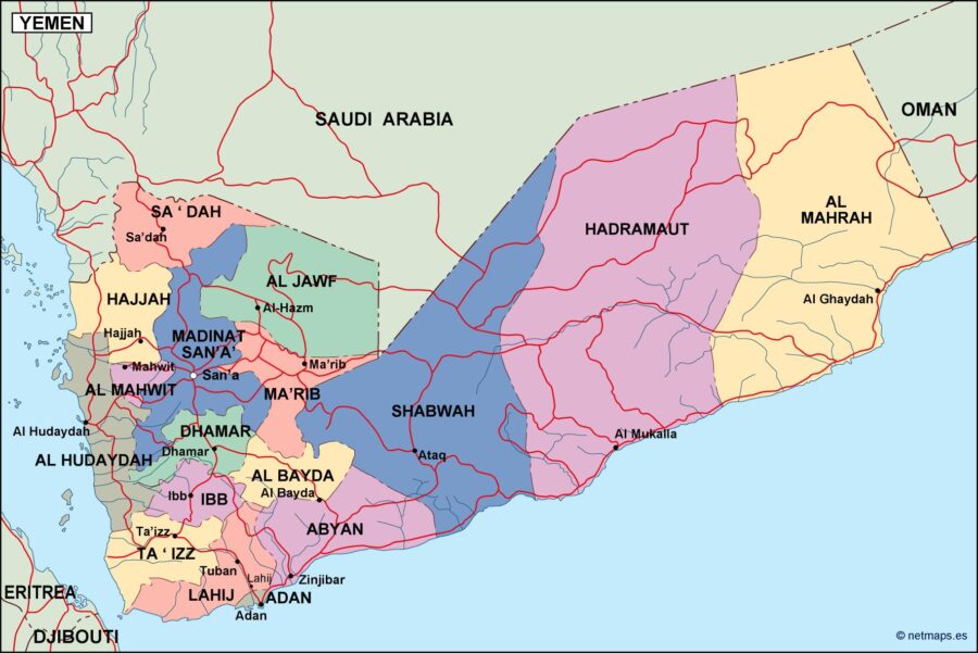 yemen mapa politico vectorial digital