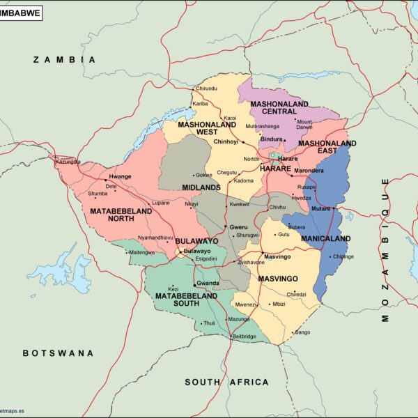 zimbabwe mapa politico vectorial digital