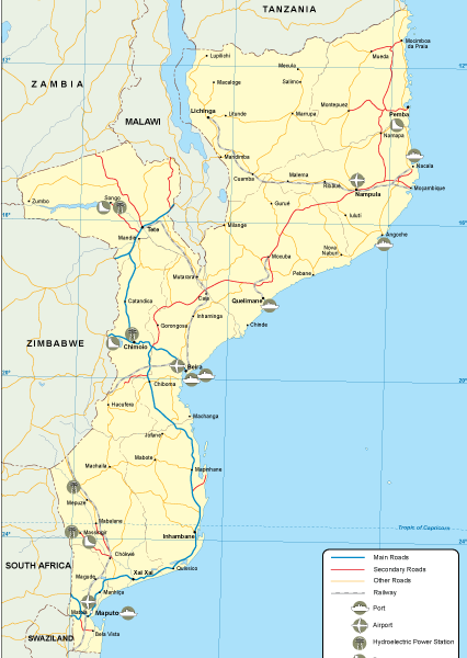 Mozambique mapa transporte digital