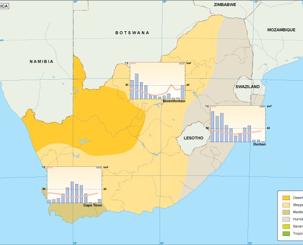 South Africa mapa climático vectorial