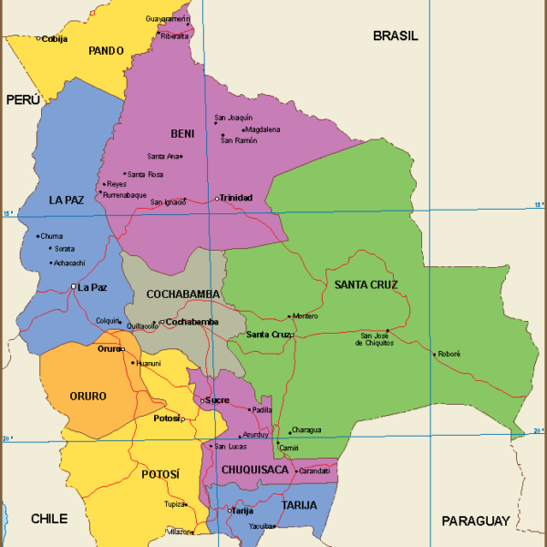 Mapa Bolivia vectorial | Mapas vectoriales de España y del mundo