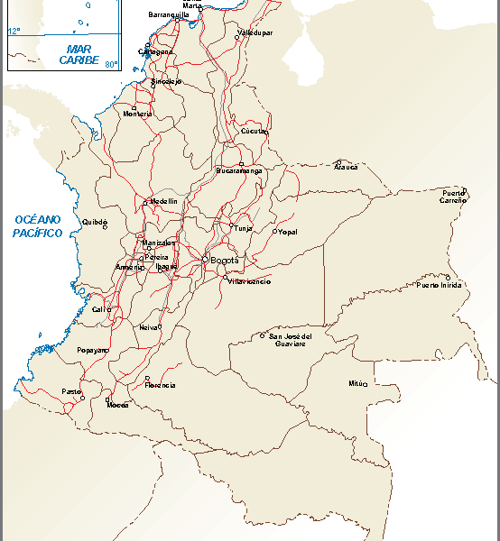 Colombia mapa comunicaciones terrestres
