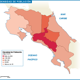 Costa Rica mapa poblacion