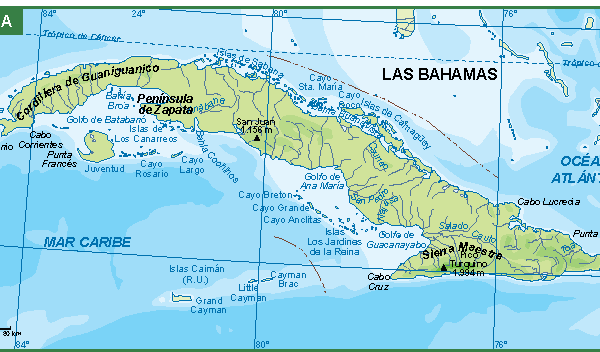 Cuba mapa fisico